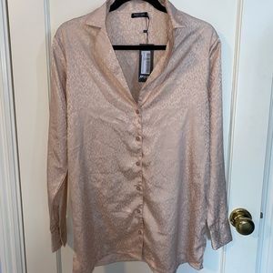 Satin pink button up shirt